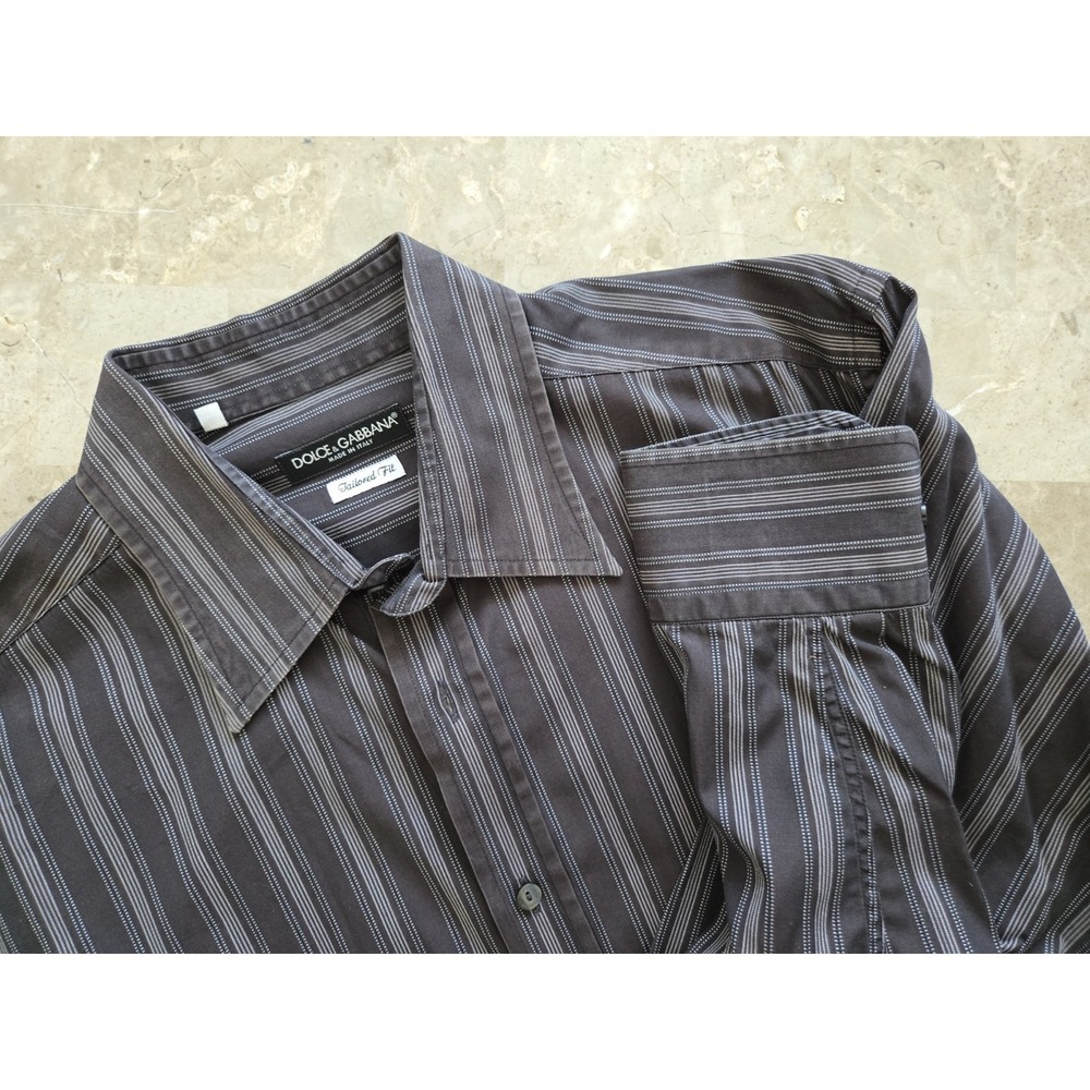 DOLCE & GABBANA MEN'S STRIPED DRESS BUTTON SHIRT MADE IN ITALY SIZE 17.5 / 44